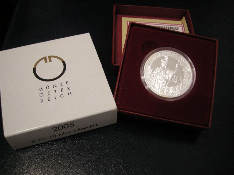 10 Euromunt Oostenrijk 2005 Proof in cassette 2e Republiek (afbeelding voor) 10 Euromunt Oostenrijk 2005 Proof in cassette 2e Republiek